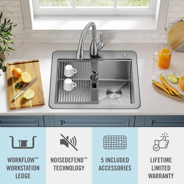 Lorelai 16-Gauge Stainless Steel 25 in. Single Bowl Drop-in Workstation Kitchen Sink with Accessories
