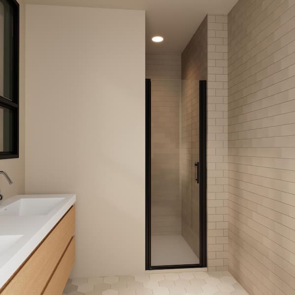 KeepTech 24 in. - 25 3/8 in. W x 72 in. H Universal Pivot Shower Door with Matted Black Finish and Tempered Glass