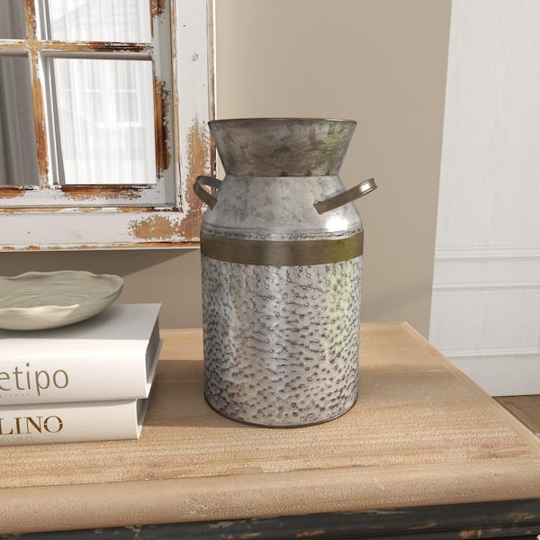Litton Lane Gray Metal Milk Can Decorative Jars