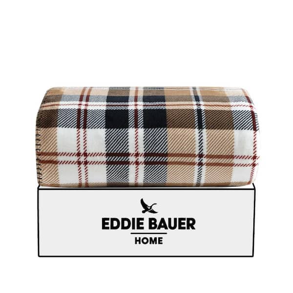 Eddie Bauer Trailhead Plaid Camel/Navy Flannel Reversible 60 x 70 Throw Blanket