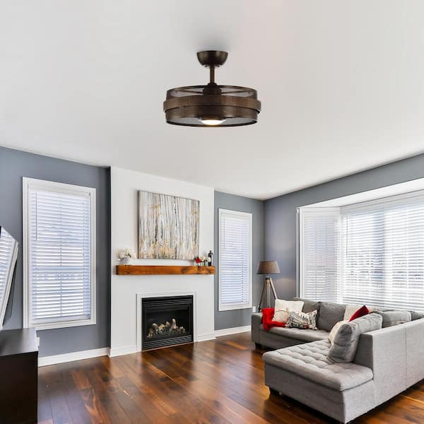 21 in. Indoor Rust Bronze Integrated LED Metal Cage Ceiling Fan with Light and Remote Control