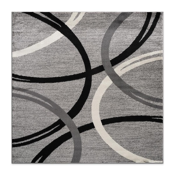 WRG Toscana 6 ft. 6 in. x 6 ft. 6 in. Square Gray Modern Abstract Circles Indoor Area Rug