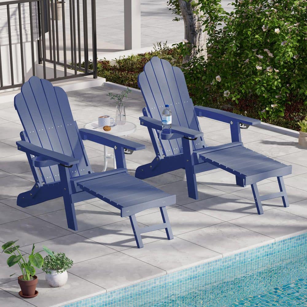 JOYESERY Navy Blue Folding Adirondack Chair with Retractable