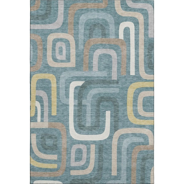 Mayfield Premium Machine Washable Abstract AMF2551 Teal 10 ft. x 14 ft. Area Rug