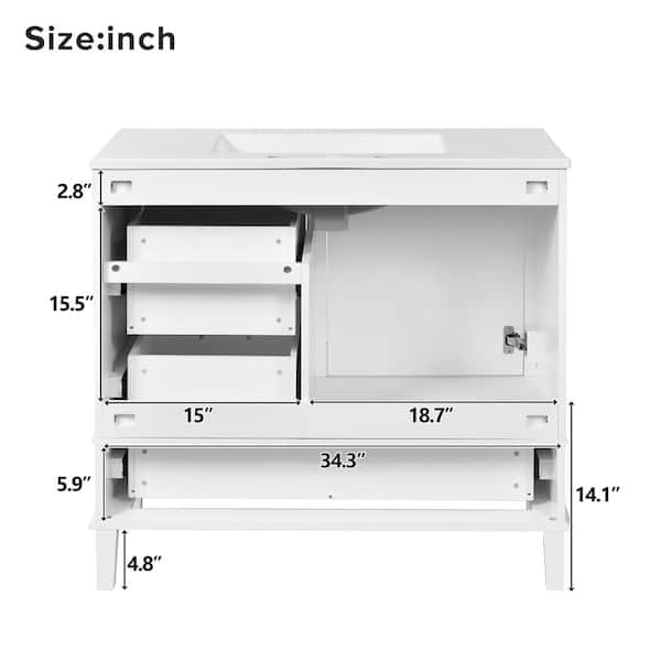 ZXDDMS 36 in. Single Sink Freestanding White Bath Vanity with