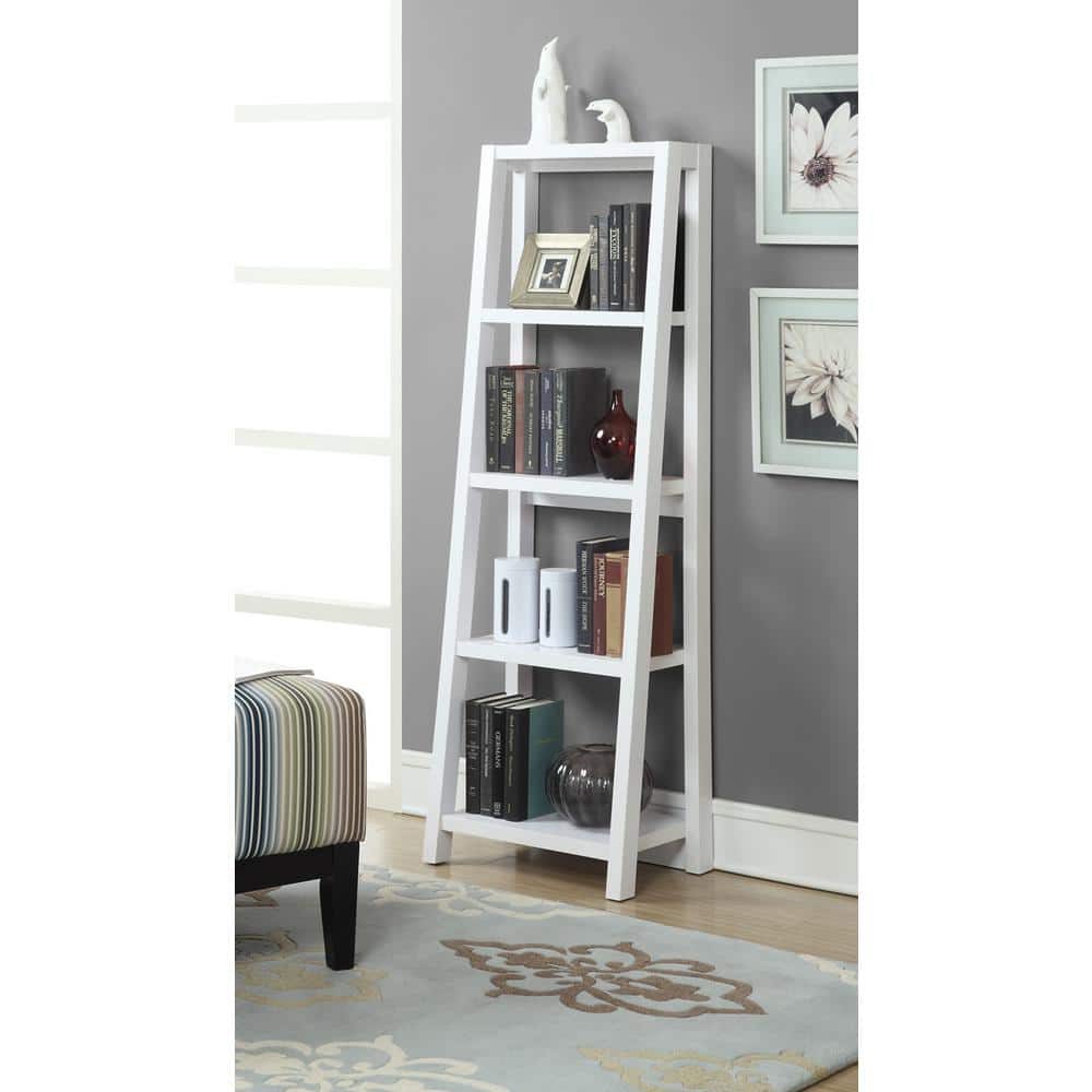 White Wood 5-Tier Ladder Bookcase