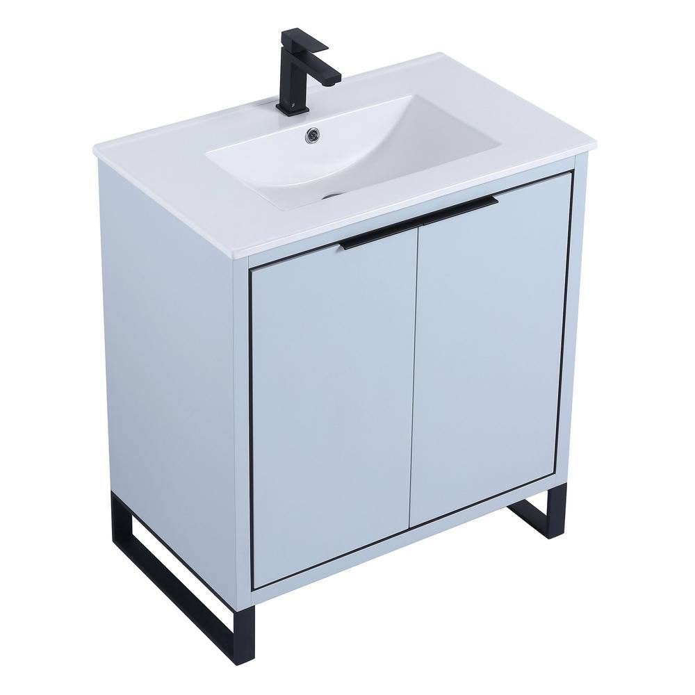 Pastel Blue Single Bathroom Vanity with White Ceramic Sink