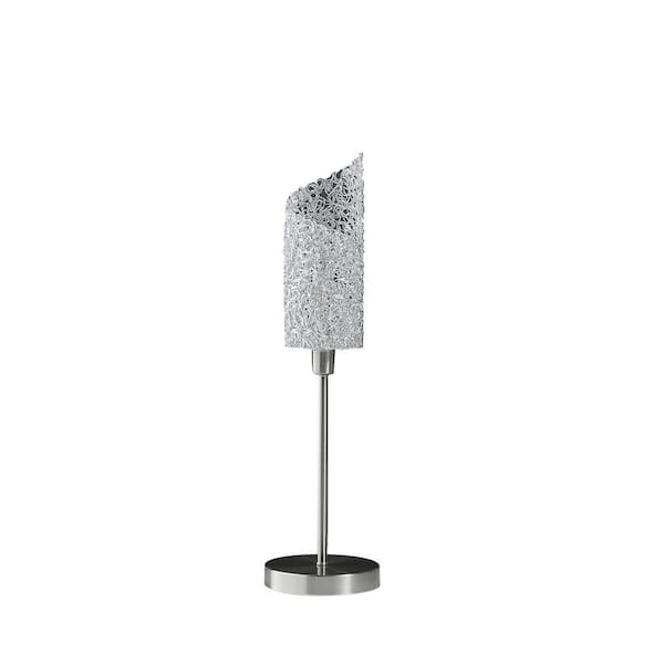 22 in. Silver Bedside Table Lamp with White Swirl Novelty Shade