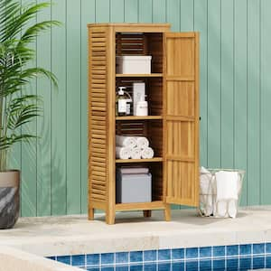 Outdoor Patio Teak Finish 62 in. Acacia Wood Storage Accent Cabinet