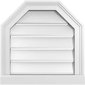 18 in. x 18 in. Octagonal Top Surface Mount PVC Gable Vent: Functional with Brickmould Sill Frame
