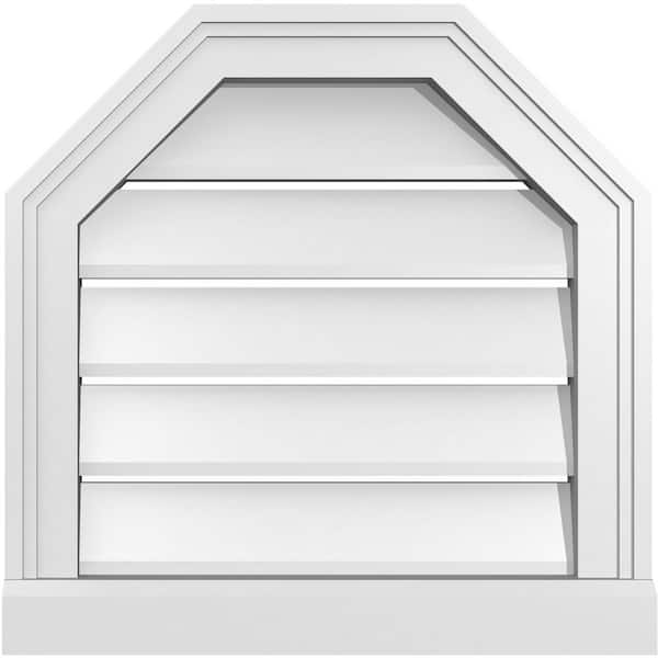 Ekena Millwork 18 in. x 18 in. Octagonal Top Surface Mount PVC Gable Vent: Functional with Brickmould Sill Frame