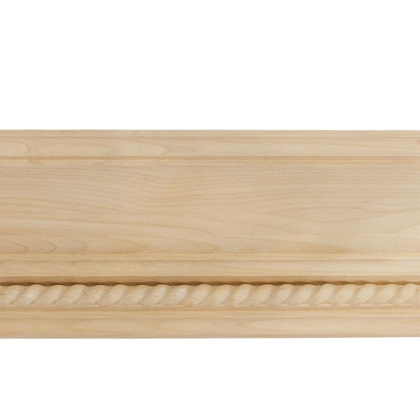 Ekena Millwork 4-7/8 in. x 94-1/2 in. x 4-3/4 in. Unfinished Wood Maple Andrea Rope Carved Crown Moulding