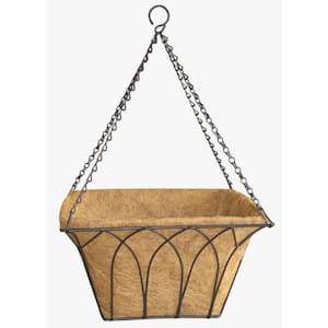 Lotus 12 in. Black Metal Square Hanging Basket with Chain and Coco Liner (4-Pack)