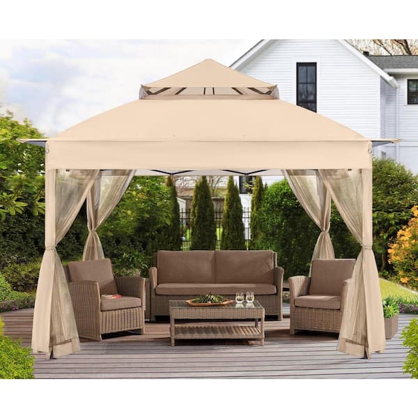 Phewnyzo 13 ft. x 13 ft. Brown Pop Up Gazebo Outdoor Canopy Tent