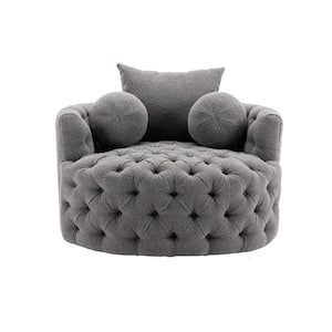 Dark Gray Chenille Swivel Upholstered Barrel Living Room Chair With Tufted Cushions