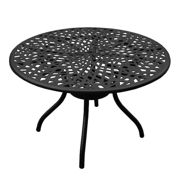 Oakland Living Black Round Aluminum Dining Height Outdoor Dining Table