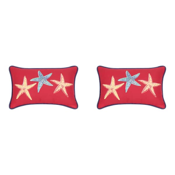 Jeweled Starfish Lumbar Outdoor Throw Pillow (Set of 2)