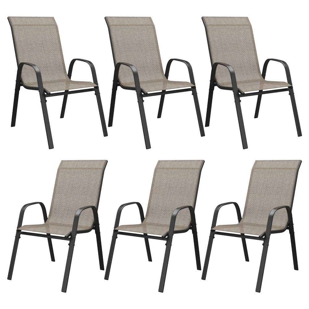 Brown Stackable Textilene Metal Patio Dining Chairs with Ergonomic Arms for Backyard, Garden or Deck (6-Pack) price history on PriceWatchPro