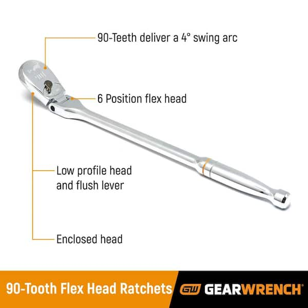 1/4 in., 3/8 in. and 1/2 in. Drive 90-Tooth Flex-Head Teardrop Ratchet Set (4-Piece)