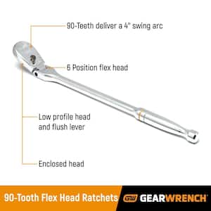 1/4 in. Drive 90-Tooth Flex Head Teardrop Ratchet