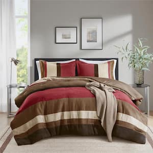 Boulder Stripe 3-Piece Brick Microfiber Full/Queen Comforter Set