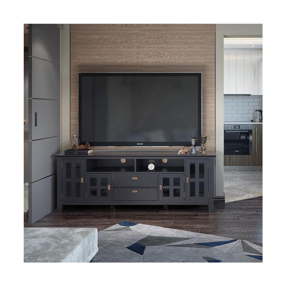 Artisan Black Solid Wood 72" TV Media Stand with Cabinets