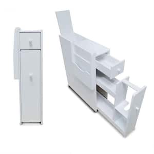 19.7 in. Bathroom Space Saving Storage Side Cabinet with Magazine Rack, 1 Small Drawer and 1 Large Drawer, White