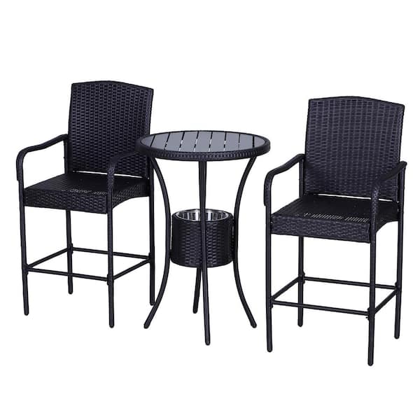 Outsunny 3 Piece Outdoor Plastic Rattan, Bistro Table And Chairs Outdoor Rattan