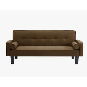 72 in. Square Arm Linen Straight Sofa in Brown