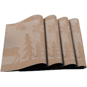 Gold and White Deer Jacquard 12 in. x 18 in. PVC Fiber Woven Non-Slip Washable Placemat (Set of 4)