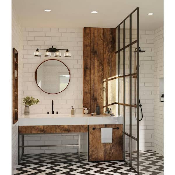 Judson Collection 35-3/4 in. 4-Light Antique Bronze Clear Glass Farmhouse Bathroom Vanity Light