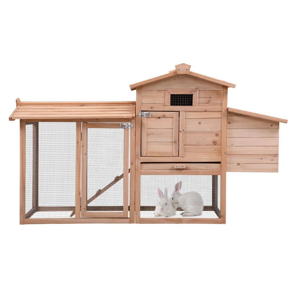 Rabbit Hutch, Outdoor Wooden Pet Bunny House Wooden Cage with Ventilation Gridding Fences H