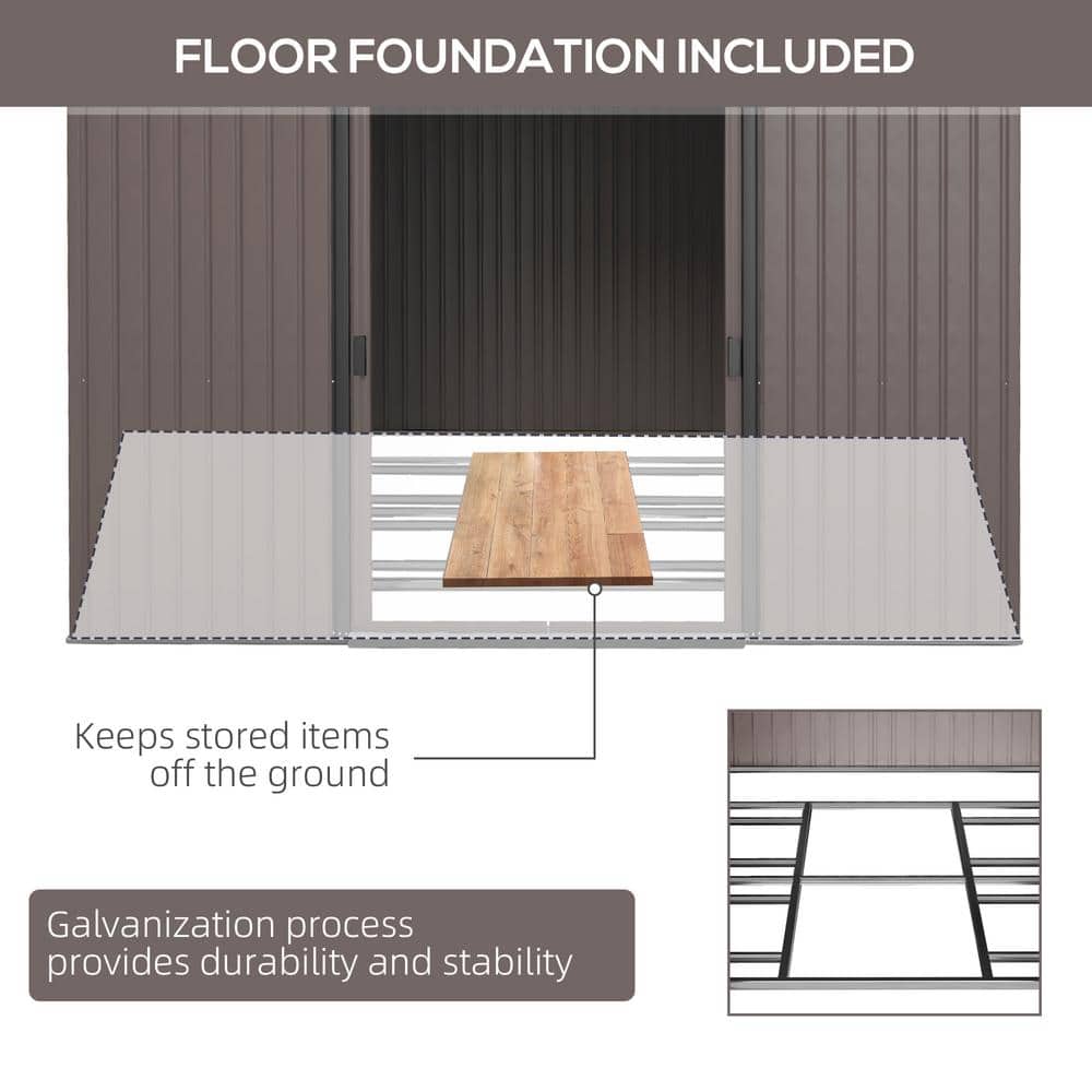 Outsunny 11' x 9' Brown Metal Storage Shed Kit with Windows