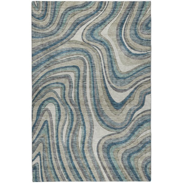 Dream Shag Premium Machine Washable Abstract ADS756 Teal 10 ft. x 14 ft. Area Rug