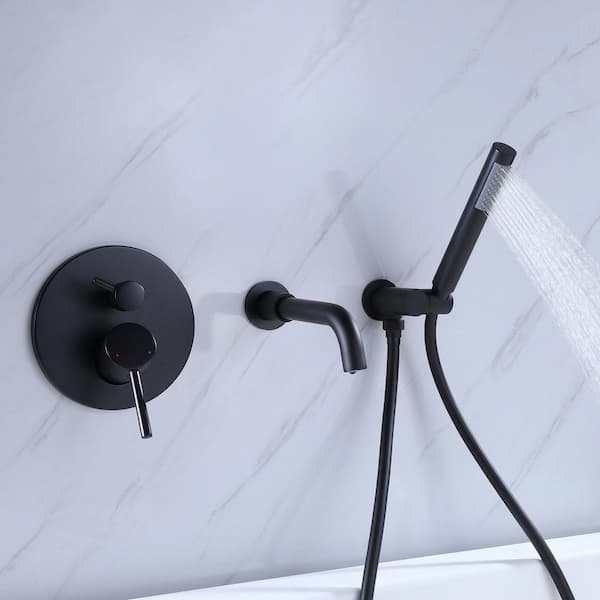 Single-Handle Wall-Mount Roman Tub Faucet with Hand Shower 3-Hole in Matte Black