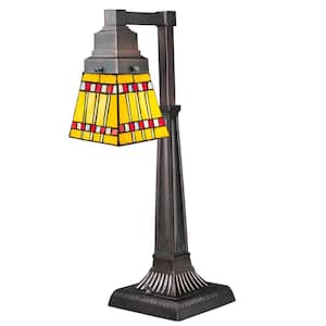 Prairie Corn 20 in. Mahogany Bronze Armed Dimmable Rustic Desk Lamp with Stained Glass Shade