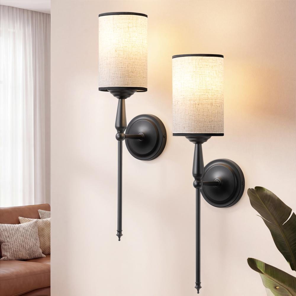 1-Light Matte Black Iron Wallchiere Vanity Light Indoor Wall Sconce with Linen Shade And Remote Control (2-Pack) price history on PriceWatchPro