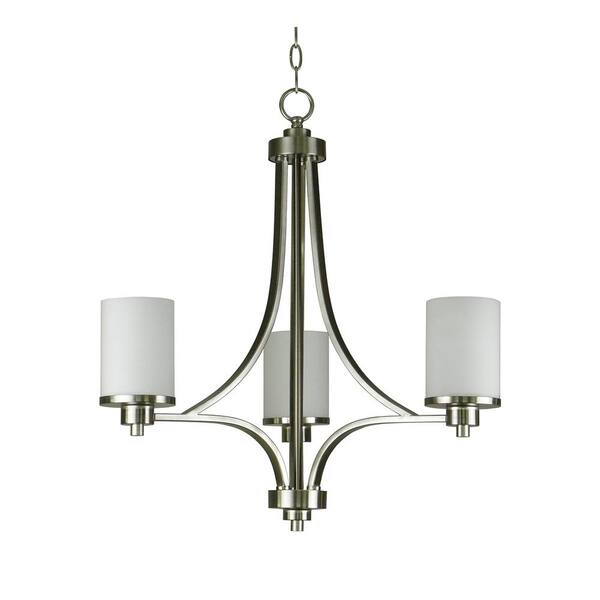 Filament Design 3-Light Satin Steel Chandelier with Etched White Glass Shade