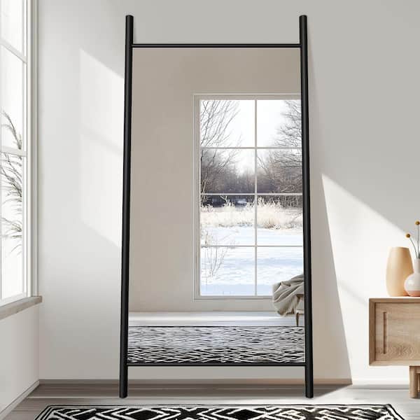 Dovelina 35 in. W x 73 in. H Classic Rectangle Wood Framed Black Floor Decorative Mirror