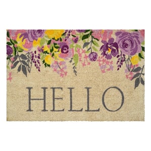 Blossoming Floral Hello Multi-Colored 18 in. x 30 in. Indoor or Outdoor Doormat