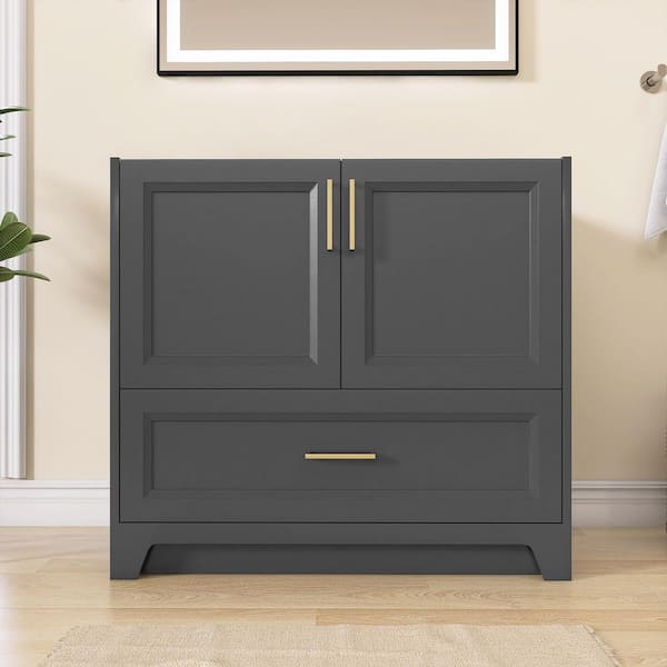 36 in. W x 22 in. D x 34 in. H Freestanding Solid Wood Bath Vanity Cabinet Without Top in Charcoal Gray Assembled