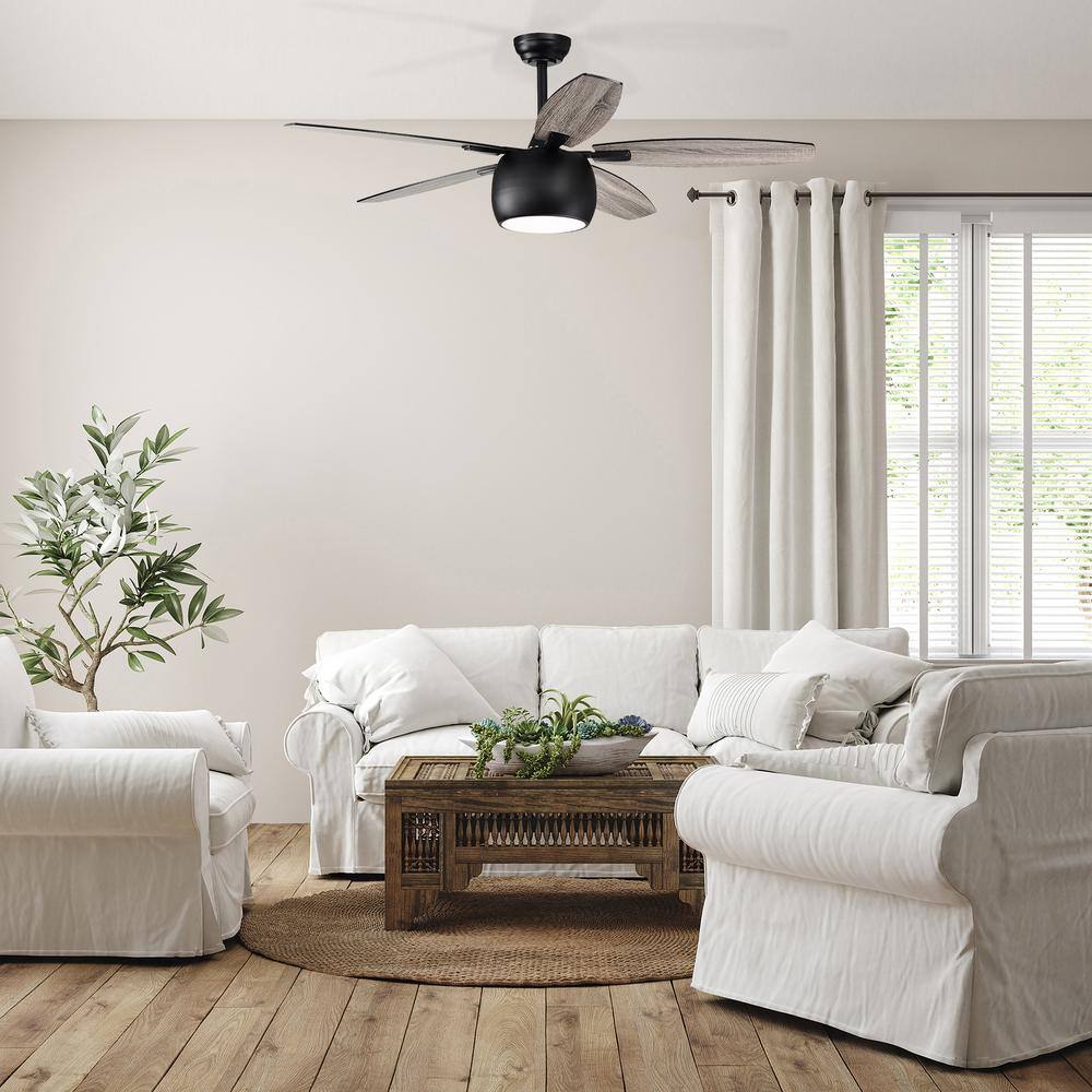 Matte Black 52" Ceiling Fan with Reversible Blades and LED Light