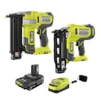 ONE+ 18V Cordless 18-Gauge Brad Nailer with 16-Gauge Straight Finish Nailer, 2.0 Ah Battery, and Charger