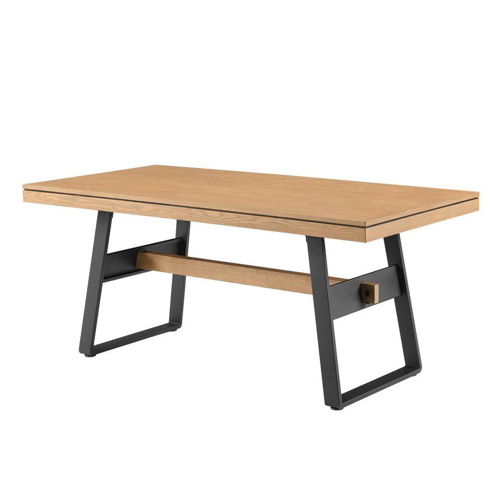 Light Oak Industrial Metal and Wood 72" Dining Table