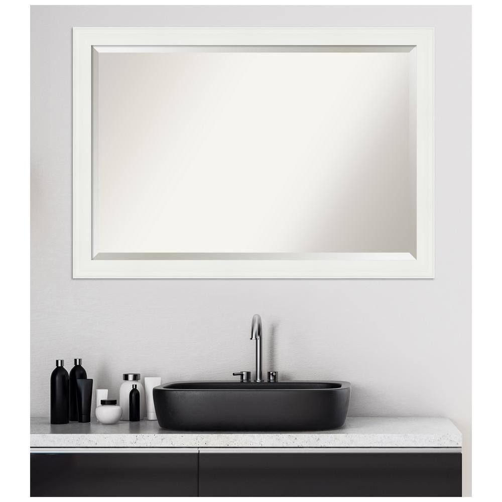 Vanity White Rectangular Beveled Wall Mirror