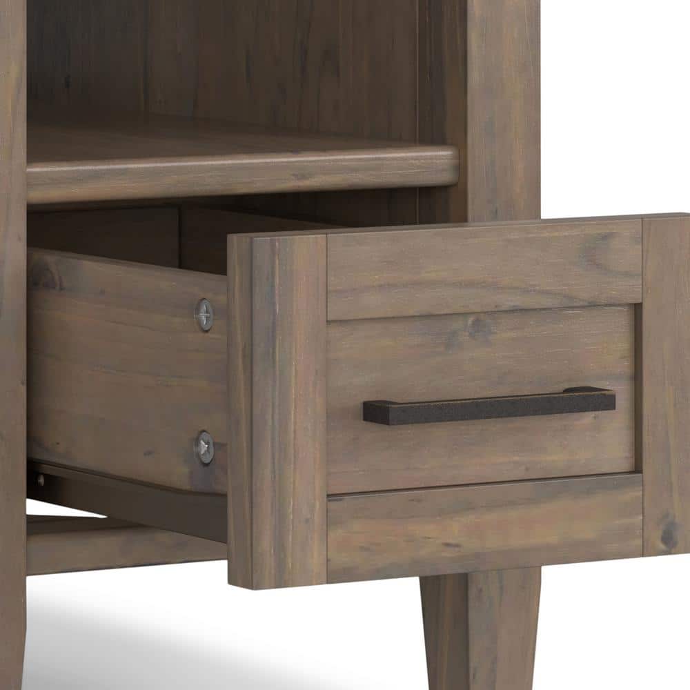 Ela Smoky Brown Solid Wood Narrow End Table with Storage