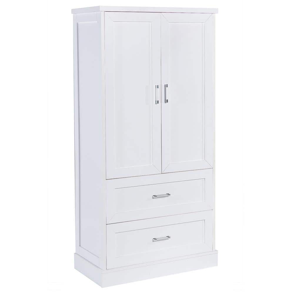 31.3 in. W x 16 in. D x 64 in. H White MDF Bathroom Linen Cabinet with 2-Do