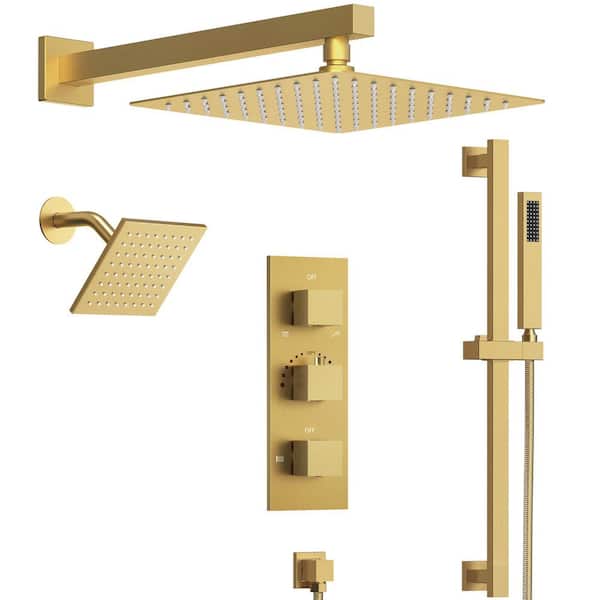 EVERSTEIN 8-Spray Patterns Wall Mount Two 12 in. Fixed Shower Head with Handheld with 2-Curved Flat Handheld Shower Head