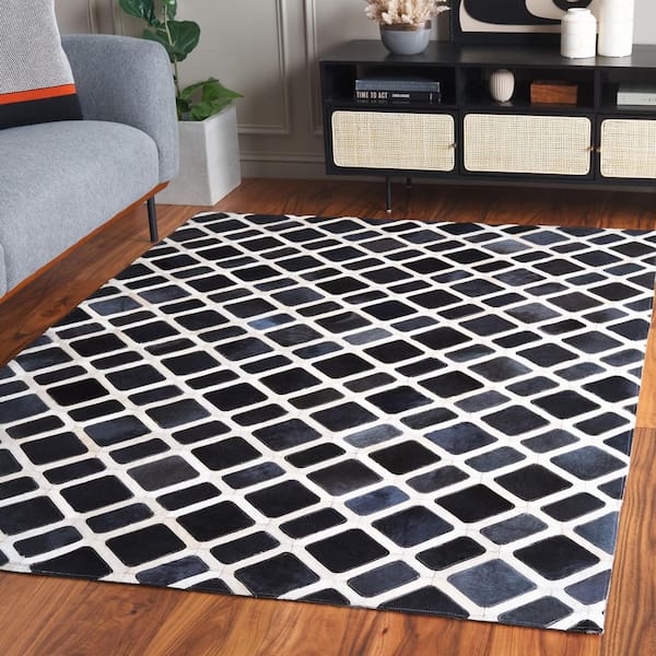 Studio Leather 8 ft. x 10 ft. Black/Ivory Geometric Diamond Area Rug