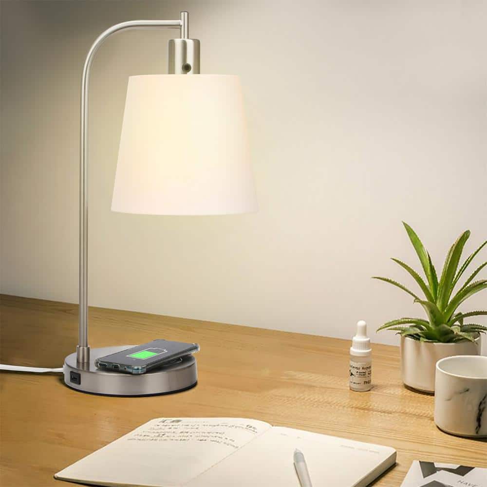 TAIFOND 19.7 in. Brushed Nickel Desk Lamp with Wireless Charging Base